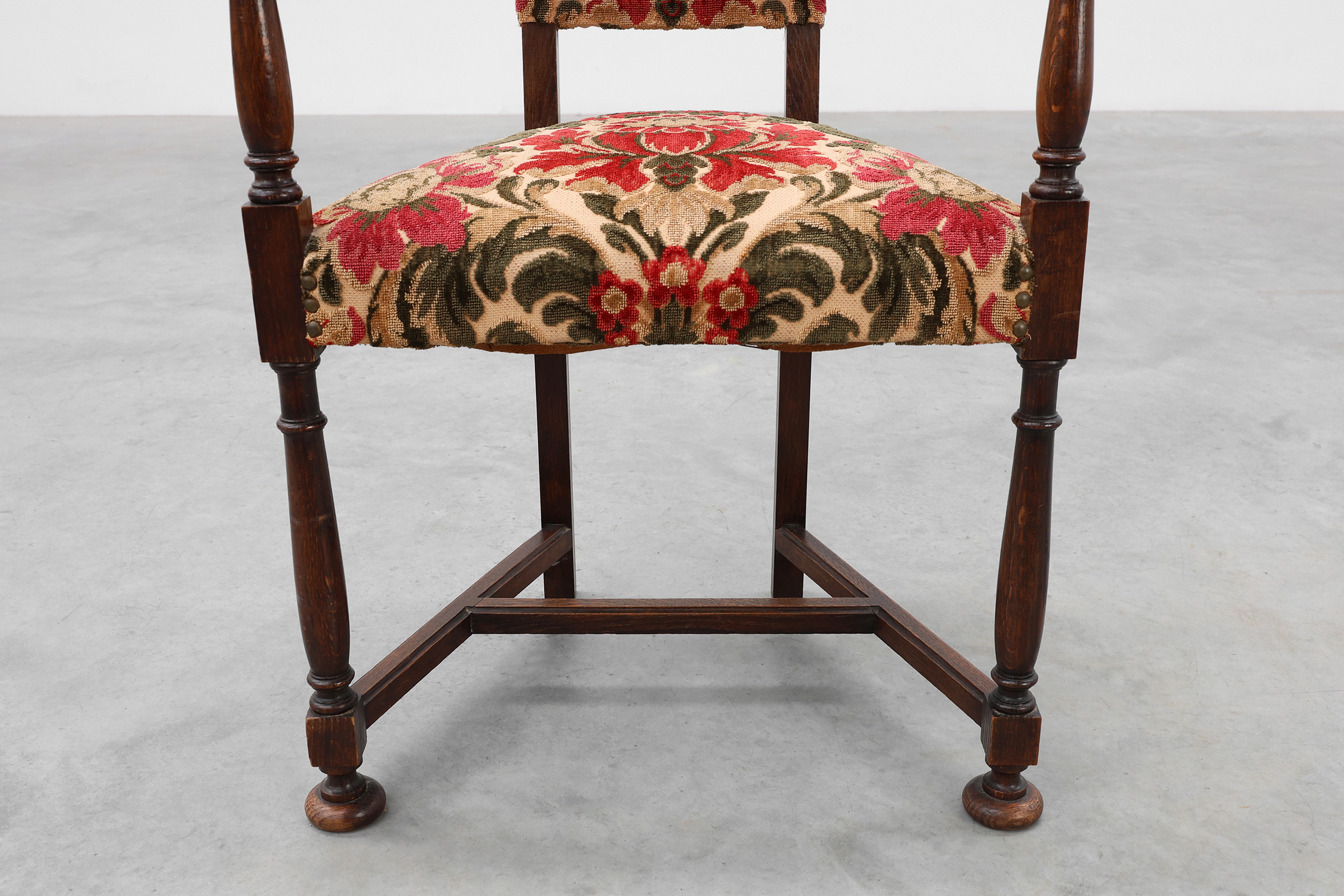 Antique oak Louis XIII style chair with floral upholstery, France ca. 1890thumbnail